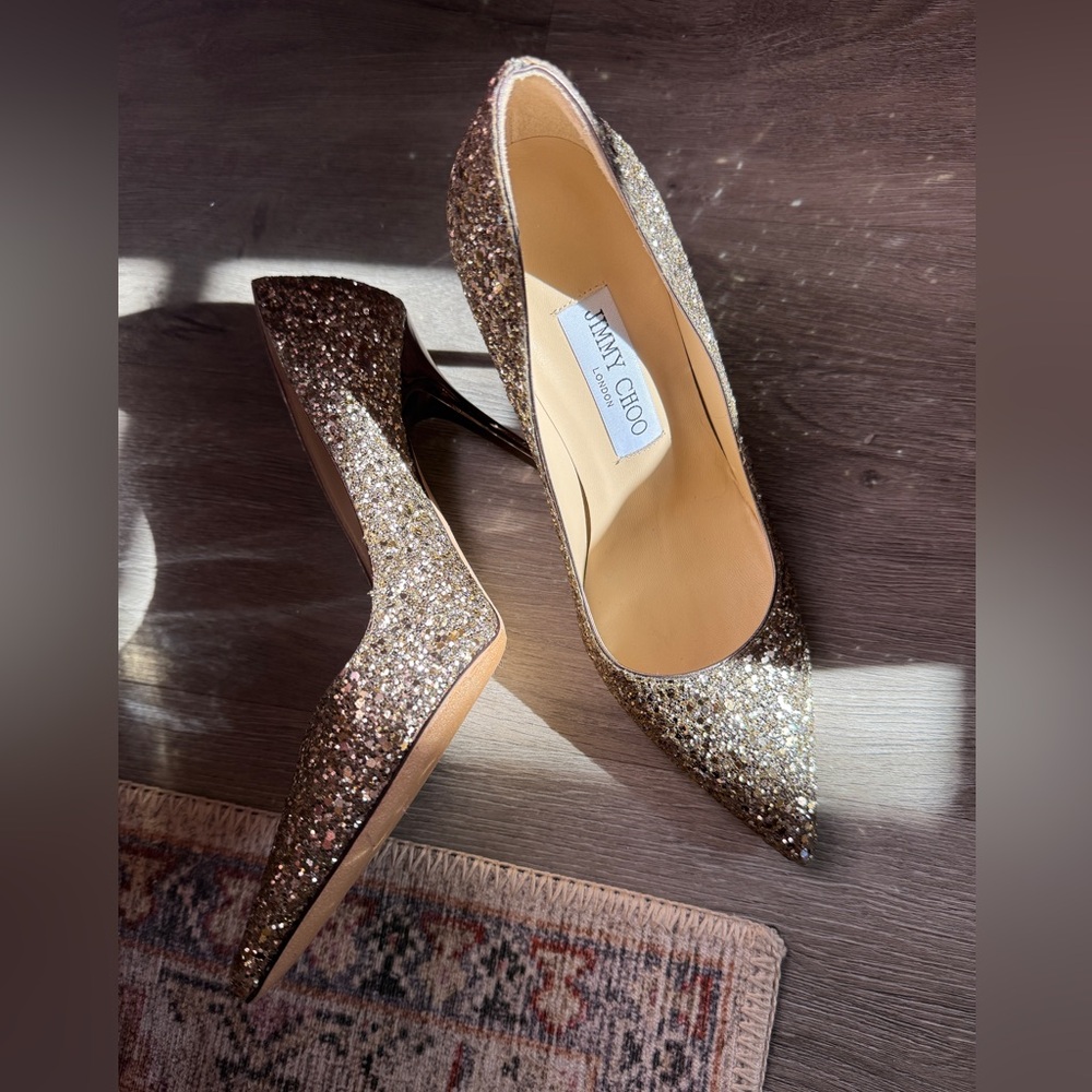 Jimmy Choo Classic Sparkling Glitter Gold Abel Heels - Picture 7 of 12